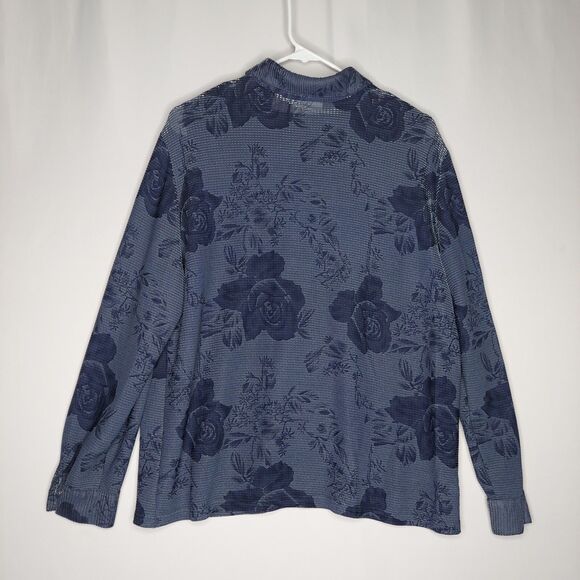 Alfred Dunner Button Shirt Womens 16 Blue Sheer Metallic Rose Witchy Whimsigoth - Picture 2 of 10